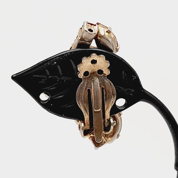 Vintage Red Rhinestone Ear Climber Clip Earrings Gold Tone - Picture 5 of 10